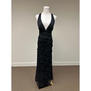 Vintage Rubber Ducky Black V-Neck Twisted Strap Rosette Flared Maxi Dress Size S
